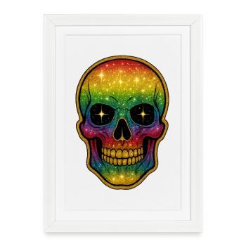 Crâne arc-en-ciel galactique - Affiche encadrée (27 × 37 cm) - blanc - Devant