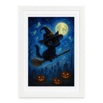 Cute Halloween Cat Witch - Framed poster (27 × 37 cm) - white - Front