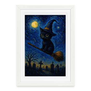 Halloween Cute Cat Starry Night - Framed poster (27 × 37 cm) - white - Front