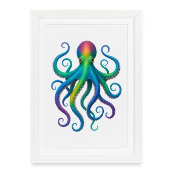 Calmar coloré dans le style aquarelle - Affiche encadrée (27 × 37 cm) - blanc - Devant