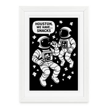 Astronauts with popcorn black and white - Framed poster (27 × 37 cm) - white - Front
