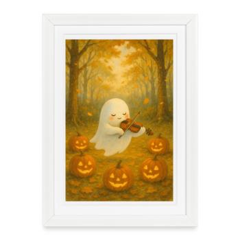 Cute Halloween Ghost in Autumn - Framed poster (27 × 37 cm) - white - Front