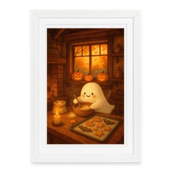 Fantôme Automne Cosy Halloween - Affiche encadrée (27 × 37 cm) - blanc - Devant