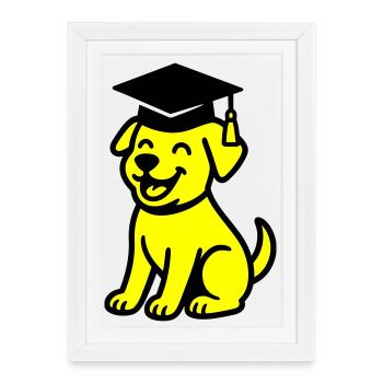 Chien de Bachelor / Chien de Diplôme - Affiche encadrée (27 × 37 cm) - blanc - Devant