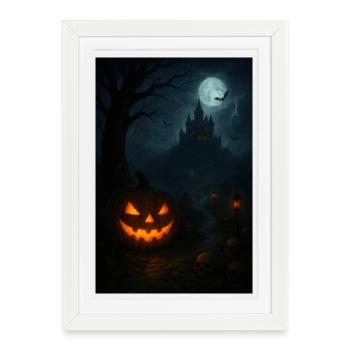 Château de citrouille au clair de lune - Affiche encadrée (27 × 37 cm) - blanc - Devant