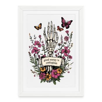 La bonne énergie est contagieuse - Skeleton Flowers - Affiche encadrée (27 × 37 cm) - blanc - Devant