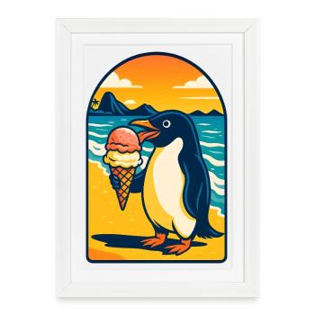 Penguin Icecream Sunset - Framed poster (27 × 37 cm) - white - Front