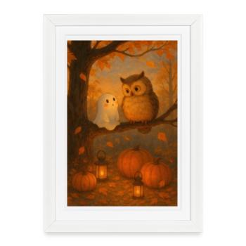 Ghost with Cute Owl - Framed poster (27 × 37 cm) - white - Front