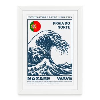 Nazaré Wave and Portuguese Flag - Framed poster (27 × 37 cm) - white - Front