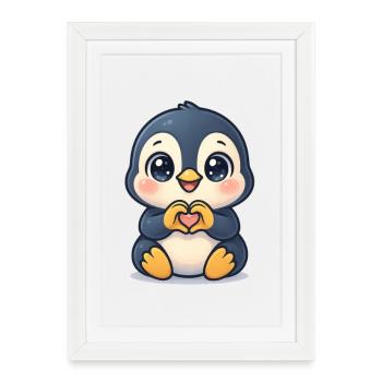 Pingouin mignon avec des mains en forme de cœur - Affiche encadrée (27 × 37 cm) - blanc - Devant