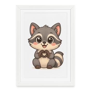 Cute raccoon with heart hands - Framed poster (27 × 37 cm) - white - Front