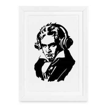 Ludwig van Beethoven with headphones - Framed poster (27 × 37 cm) - white - Front