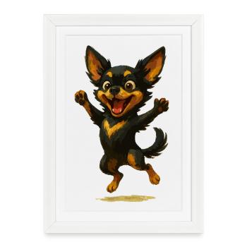 Chien de dessin animé Chihuahua joyeux - Affiche encadrée (27 × 37 cm) - blanc - Devant