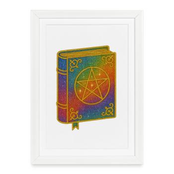 Livre de sorcière | Livre des étoiles avec pentagramme - Affiche encadrée (27 × 37 cm) - blanc - Devant