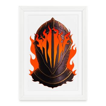Casque chevalier enflammé - Affiche encadrée (27 × 37 cm) - blanc - Devant