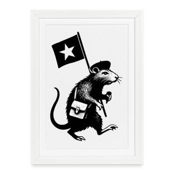 Souris avec cartable noir et blanc - Affiche encadrée (27 × 37 cm) - blanc - Devant