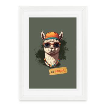 No Drama Llama – Style rétro cool - Affiche encadrée (27 × 37 cm) - blanc - Devant