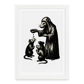 Médecin de la peste et rats – Vintage - Affiche encadrée (27 × 37 cm) - blanc - Devant