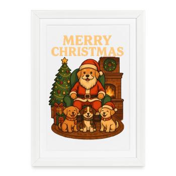 Les pattes du Père Noël et les chiots de Noël - Affiche encadrée (27 × 37 cm) - blanc - Devant