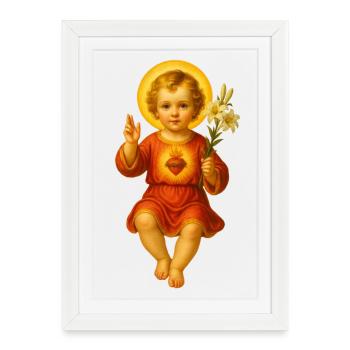 Saint Enfant avec Rayon de Cœur et Lys - Affiche encadrée (27 × 37 cm) - blanc - Devant