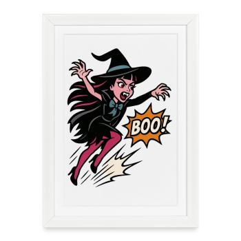 Witch heroine in the jump Boo - Framed poster (27 × 37 cm) - white - Front