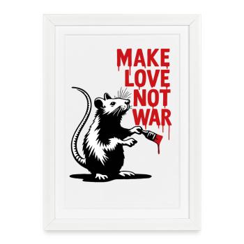 Rat avec texte rouge L’amour au lieu de la guerre - Affiche encadrée (27 × 37 cm) - blanc - Devant