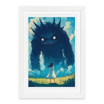 A girl faces a monster - Affiche encadrée (27 × 37 cm) - blanc - Devant
