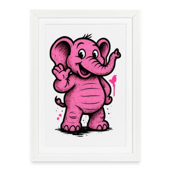 éléphant rose personnage de dessin animé Joy - Affiche encadrée (27 × 37 cm) - blanc - Devant