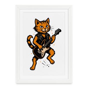 Le chat orange fait du bruit - Affiche encadrée (27 × 37 cm) - blanc - Devant