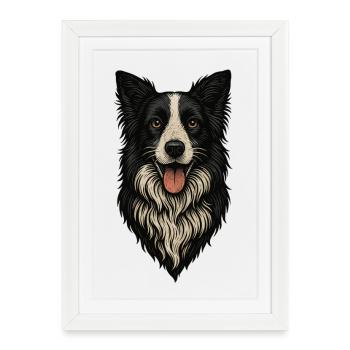 Border Collie Portrait Vintage Ink - Framed poster (27 × 37 cm) - white - Front