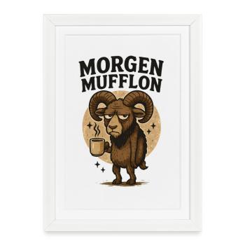 Funny Morning Mouflon Morning Grouch Coffee - Affiche encadrée (27 × 37 cm) - blanc - Devant