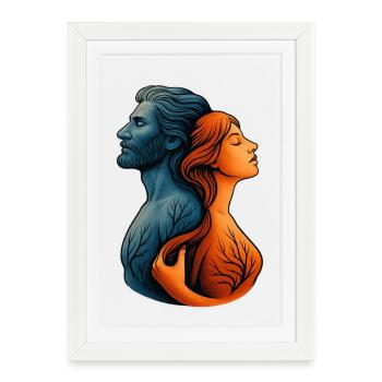 Couple d’eau et de feu retourné avec des racines d’arbre - Affiche encadrée (27 × 37 cm) - blanc - Devant
