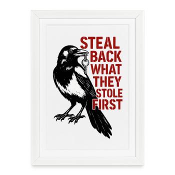 Magpie with Key Slogan - Framed poster (27 × 37 cm) - white - Front