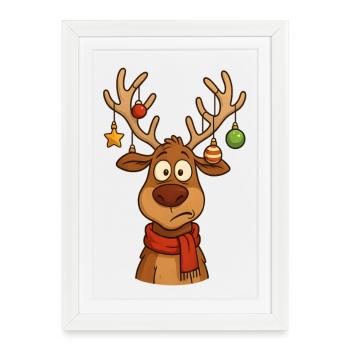 Cerf Rudolph Joyeux Noël doux - Affiche encadrée (27 × 37 cm) - blanc - Devant