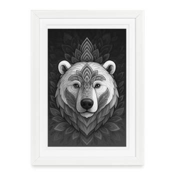 Mandala géométrique de tête d’ours - Affiche encadrée (27 × 37 cm) - blanc - Devant