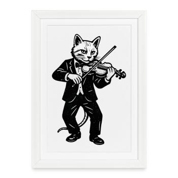 Chat violoniste en costume élégant - Affiche encadrée (27 × 37 cm) - blanc - Devant