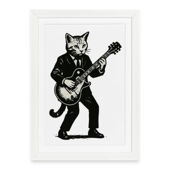 Cat guitarist in suit with guitar - Framed poster (27 × 37 cm) - white - Front