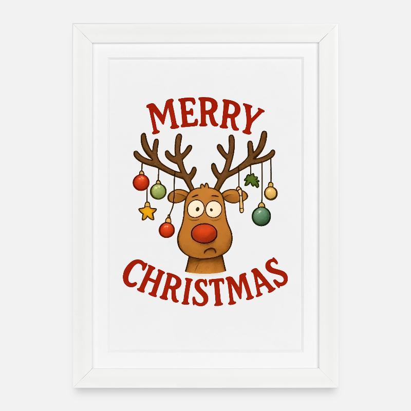 Cerf Rudolph Joyeux Noël doux - Affiche encadrée (27 × 37 cm) - blanc