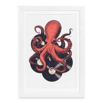 Octopus with Vinyl Records – Retro Music Design - Framed poster (27 × 37 cm) - white - Front