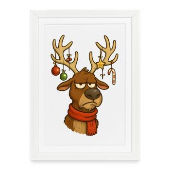 Annoyed reindeer at Christmas - Framed poster (27 × 37 cm) - white - Front