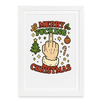 Merry Fucking Christmas Middle Finger - Affiche encadrée (27 × 37 cm) - blanc - Devant