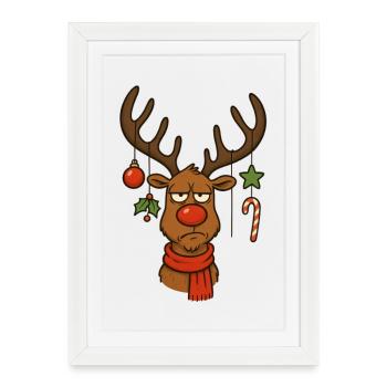 Renne Rudolf de Noël - Affiche encadrée (27 × 37 cm) - blanc - Devant