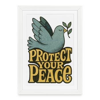 Protégez votre Havre de Paix Dove Imprimé Rétro - Affiche encadrée (27 × 37 cm) - blanc - Devant