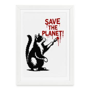 Art de chat de Protection de la Planète - Affiche encadrée (27 × 37 cm) - blanc - Devant