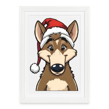Christmas Wolf with Santa Claus Hat - Framed poster (27 × 37 cm) - white - Front