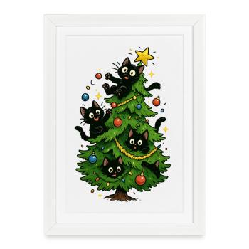 Sapin de Noël Chats Noël - Affiche encadrée (27 × 37 cm) - blanc - Devant