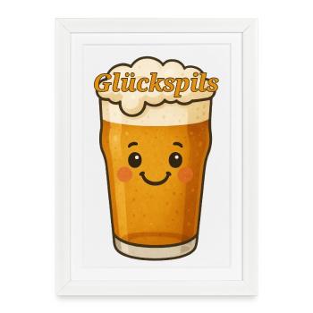 Happy Beer – Cute "Glückspils" Cartoon Design - Framed poster (27 × 37 cm) - white - Front