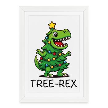 Tree-Rex – Dino de dessins animés mignons - Affiche encadrée (27 × 37 cm) - blanc - Devant