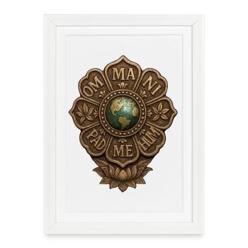 Sacred Lotus Earth Mandala Om Mani Padme Hum Shirt - Framed poster (27 × 37 cm) - white - Front