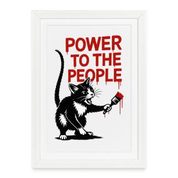 Peinture du chat Power to the People - Affiche encadrée (27 × 37 cm) - blanc - Devant